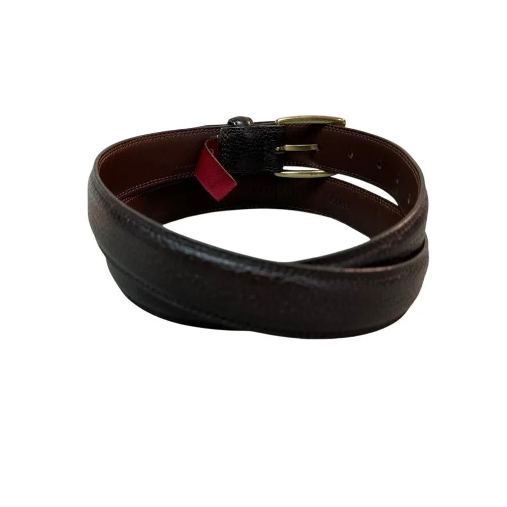 Cole Haan Mens Brown Pebbled Leather Belt Gold Buckle Size 38 A37779 Dress Belt